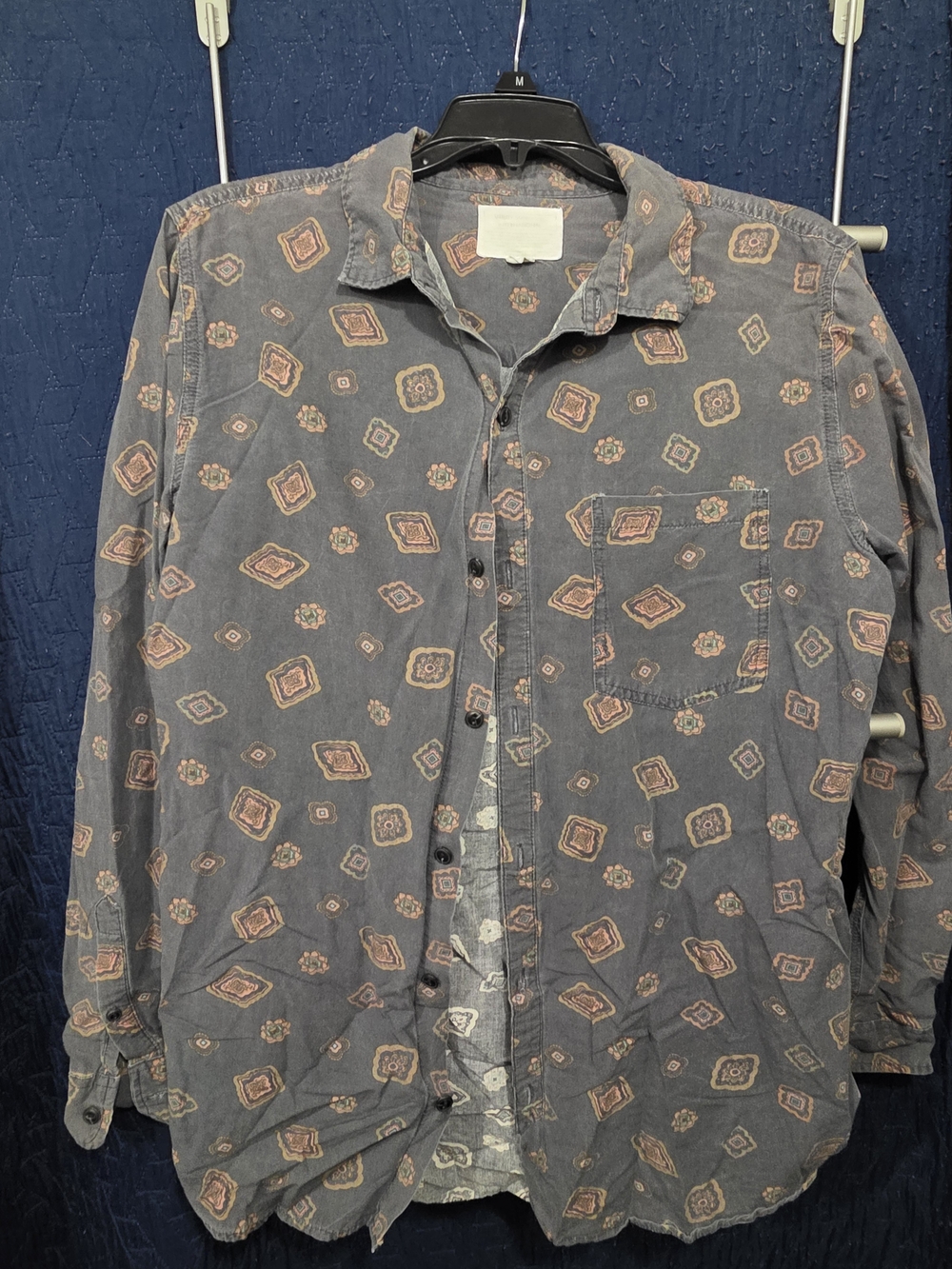 Utility supply Co. International shirt Blue Button-Down Shirt with Gold Pattern
